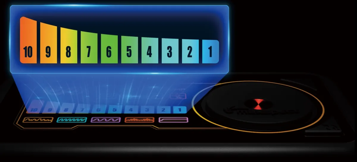 Maxspect Gyre pump interface showing graduated flow levels for coral growth